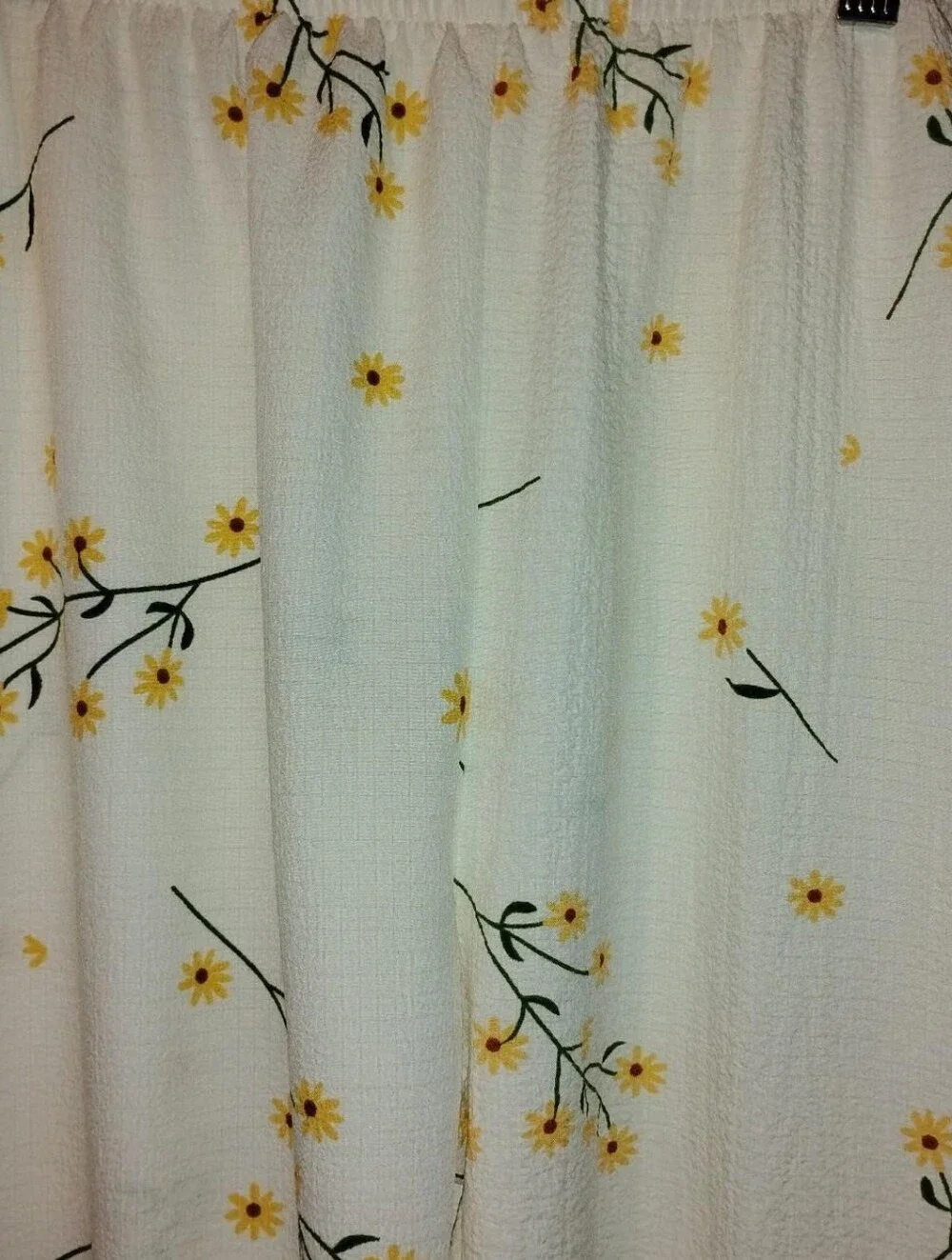 Floral Pajama Pants Large White Yellow Daisy Plisse Seersucker Wide Leg Lounge